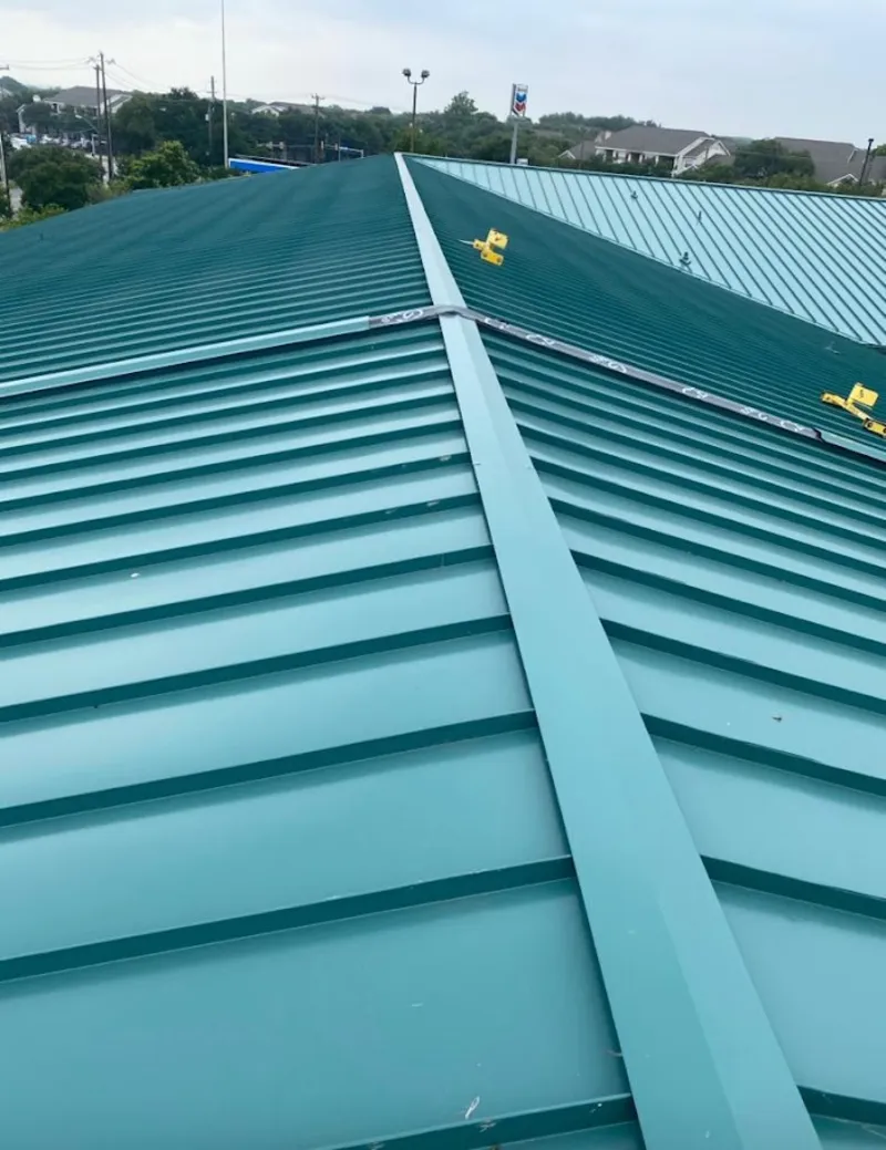 Green commercial metal roof ridge and valley for Metal Roof Repair in Los Angeles